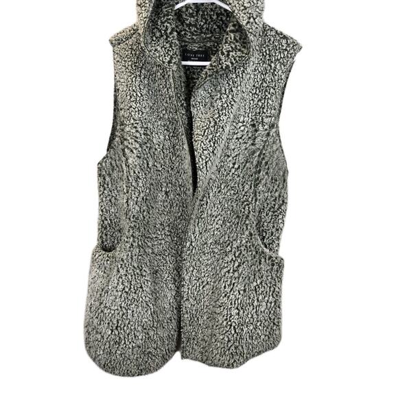 Love Tree Faux Fur Teddy Bear Hooded Vest Womens MED Olive Green Open Front Boho - Picture 1 of 8
